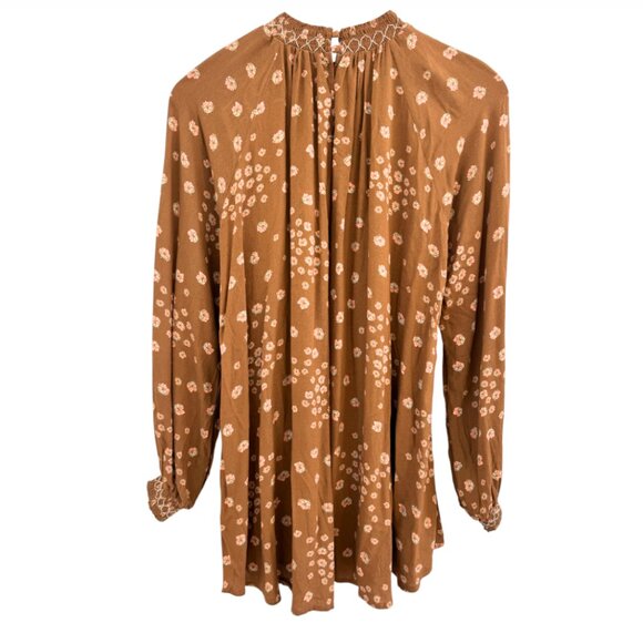 Free People Flowers in Her Hair Smocked Long Sleeve Tunic Boho Mini Dress XS - Picture 4 of 13